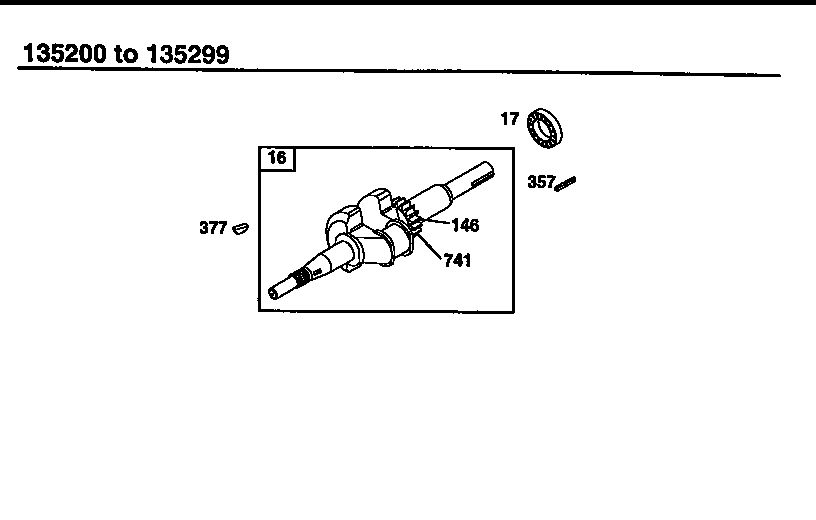 Crankshaft Diagram and Parts List for 135200-135299 0001-0013 Briggs and Stratton Engine